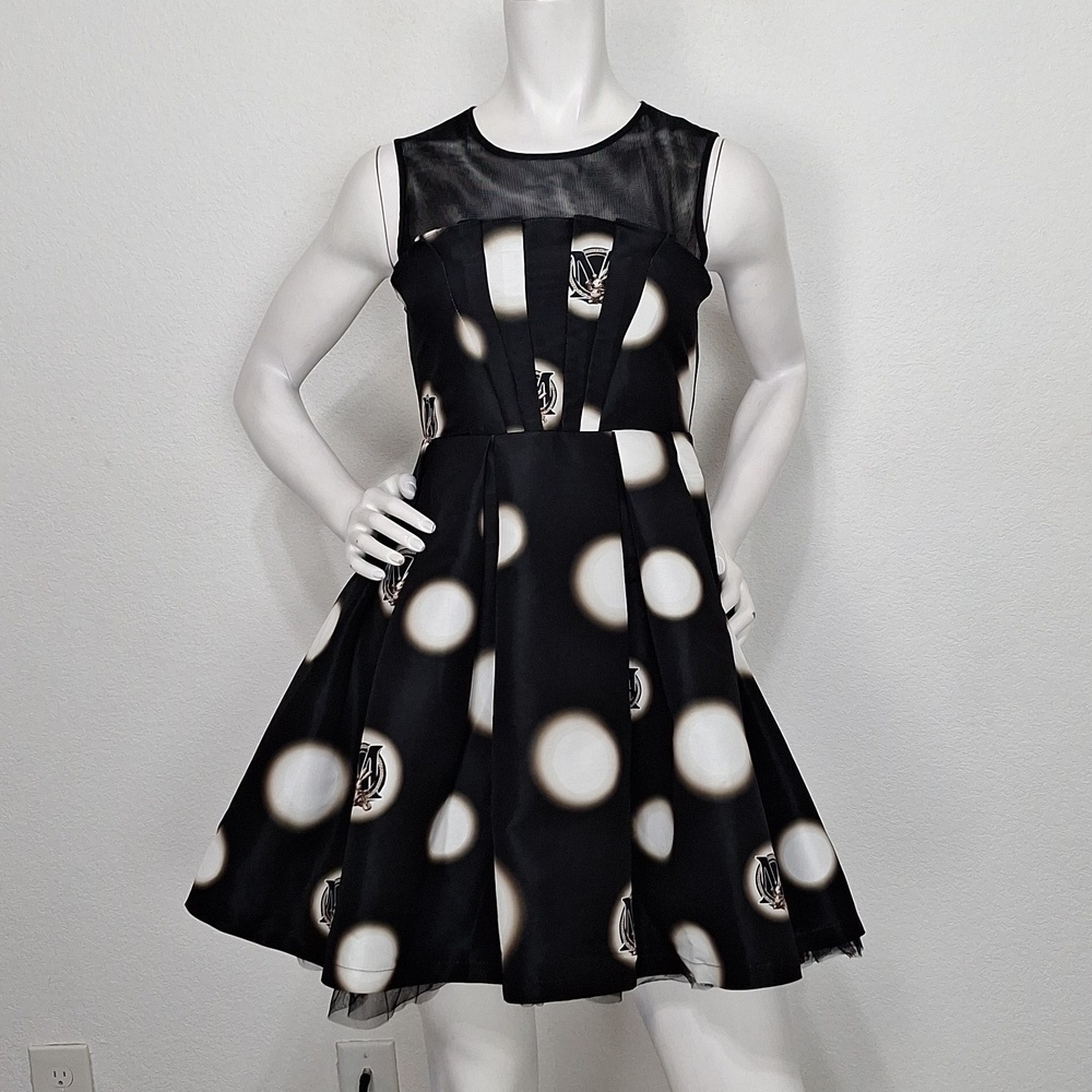Five Plus Black Mesh Panel Pin Up Retro Boho Polka Dot Fit & Flare Dress Size S
